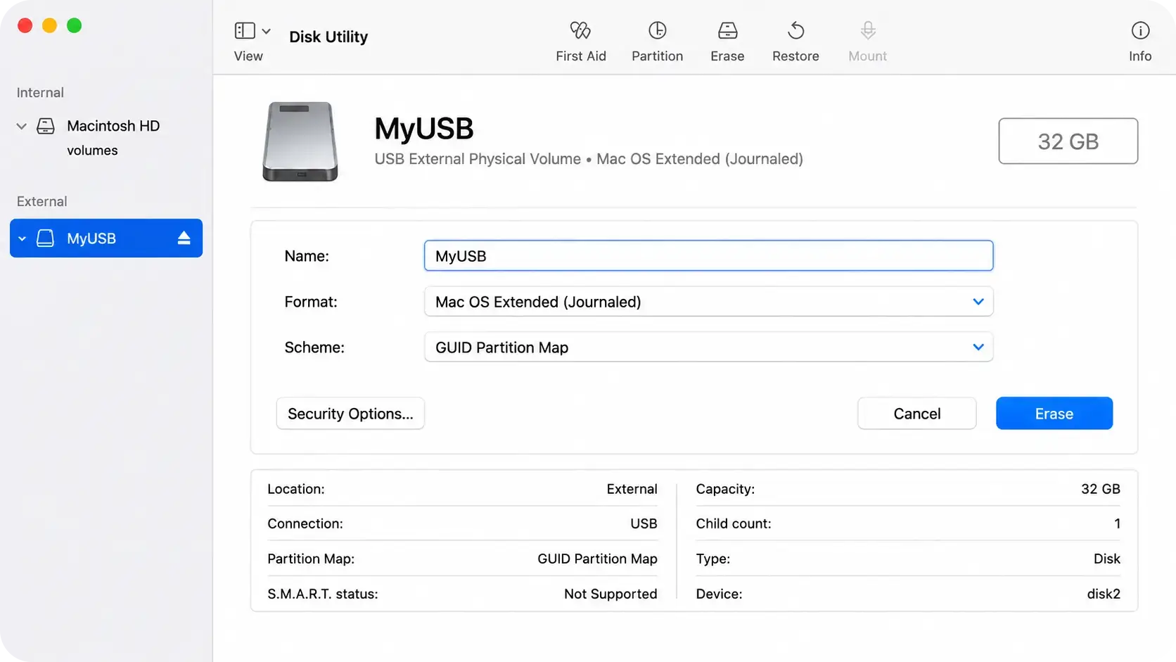 Format USB in Disk Utility Mac