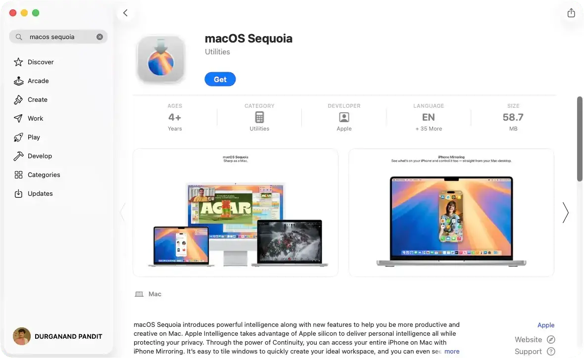Download macOS from App Store
