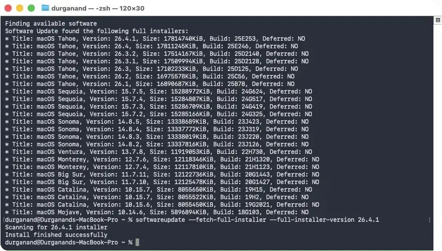 Download macOS installer in Terminal