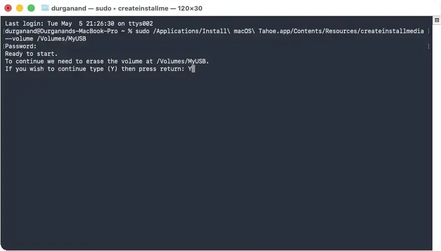 Enter password in Terminal Mac